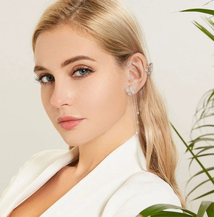Zircon Flower Butterfly Ear Clip