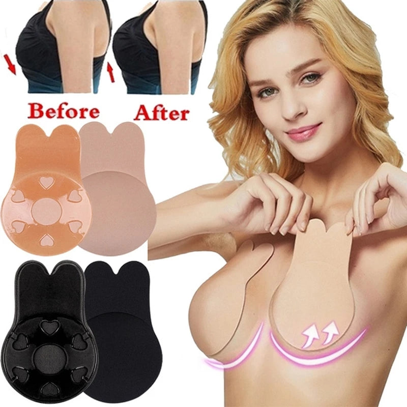 Reusable Lift Up Adhesive Bra [1 Pair Black + 1 Pair Cream]
